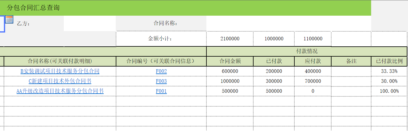 用勤哲Excel服務(wù)器實(shí)現(xiàn)項(xiàng)目管理系統(tǒng) - 分包合同匯總查詢2